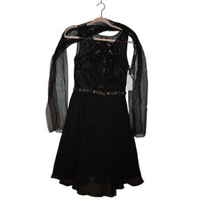 NWT ED YOUNG Elegant Black Beaded  Sleeveless Dress With Shawl